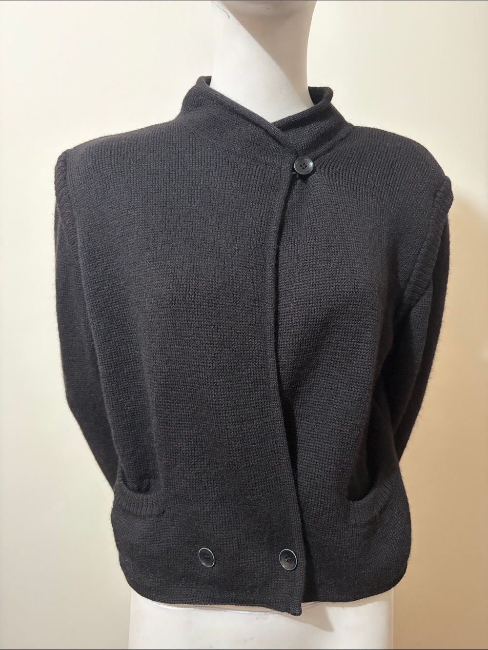 Agnona Y2K 100% Wool Black Women's Short Knit Cardigan Sweater